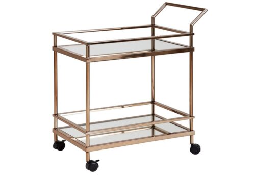 Wohnling Beistelltisch »Design Servierwagen Dunkles Gold 2 Ebenen mit Bremsen Beistelltisch auf Rollen Speisewagen mit Glasplatte Küchenwagen Teewagen«