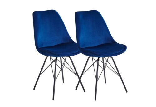 Wohnling Esszimmerstuhl »WL6.180«, Küchenstuhl 2er Set Samt Blau Polsterstuhl mit schwarzen Beinen Schalenstuhl Skandinavisches Design Stuhl Gepolstert mit Stoffbezug