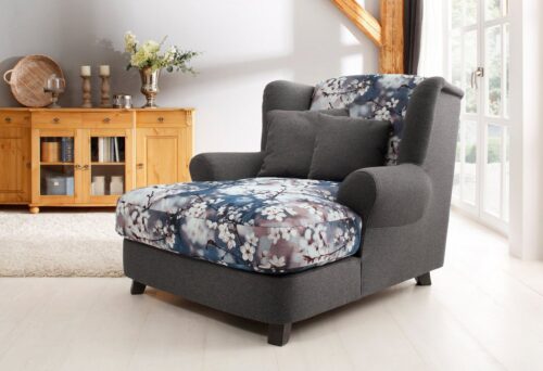Home affaire XXL-Sessel »Oase II«, Mega-Sessel XXL incl. Zierkissen, Love-Seat - tolle Kombination aus Uni-Stoff mit Blumenmuster