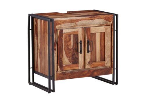 Wohnling Waschbeckenunterschrank »WL6.652« mit 2 Türen Sheesham Massivholz 68x63x42 cm Badezimmerschrank Industrial Unterschrank Stehend Badschrank Midischrank Klein Waschtisch