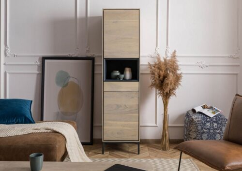 Massivmoebel24 Highboard »CHICAGO« (45x45x175 Akazie montiert, Highboard mit Push-To-Open Technik)
