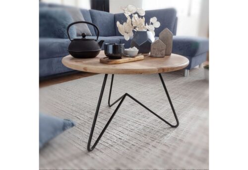 Wohnling Beistelltisch »Couchtisch 60x39,5x60 cm Akazie Massivholz / Metall Sofatisch Design Wohnzimmertisch Rund Kaffeetisch Massiv Kleiner Tisch Wohnzimmer«
