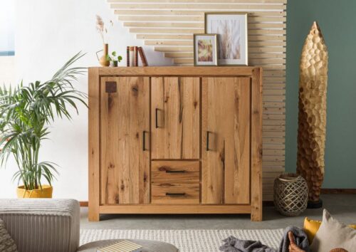 Massivmoebel24 Highboard »GLASGOW« (160x45x45 Zerreiche montiert)