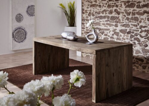 Massivmoebel24 Schreibtisch »NATURE GREY« (Moderner Massivholz Schreibtisch im geradlinigen Design, grau geölt 178x90x78 Sheesham), Modern,geradlinig,geölt,