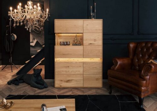 Massivmoebel24 Highboard »CARDIFF« (103x43,5x43,5 Wildeiche montiert, modernes Highboard in massiver Qualität mit integrierter LED Beleuchtung)