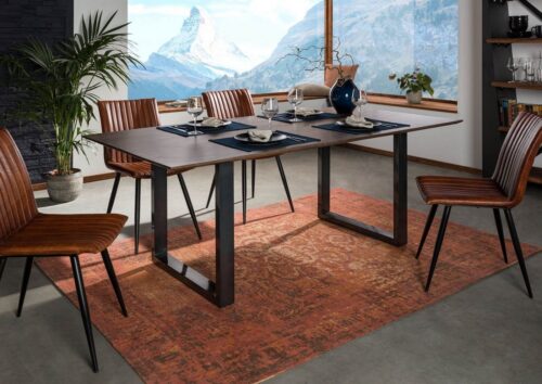 Massivmoebel24 Esstisch »SWISS EDGE« (Moderner Esstisch mit U-förmigen Eisenbeinen Platz für 8 Personen, grau lackiert 180x90x76 Akazie)