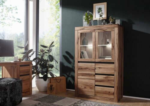 Massivmoebel24 Highboard (modernes Massivholz Highboard - 95x42x150 Wildeiche / Zerreiche massiv - montiert)