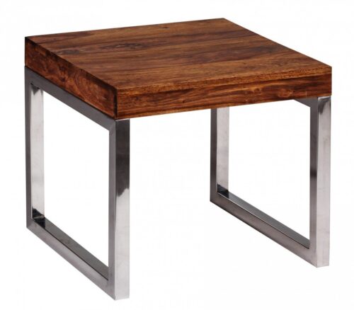 Wohnling Beistelltisch »Beistelltisch GUNA Massiv-Holz Sheesham Wohnzimmer-Tisch Metallgestell Couchtisch Landhaus-Stil dunkelbraun natur«