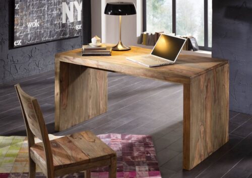 Massivmoebel24 Schreibtisch »NATURE GREY« (Moderner Massivholz Schreibtisch im geradlinigen Design, grau geölt 148x75x78 Sheesham), Modern,geradlinig,geölt,