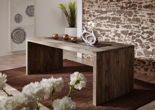 Massivmoebel24 Schreibtisch »NATURE GREY« (Moderner Massivholz Schreibtisch im geradlinigen Design, grau geölt 200x90x77 Sheesham), Modern,geradlinig,geölt,