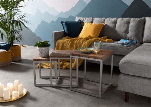 Massivmoebel24 Beistelltisch »LOUNGE COLLECTION« (40x40x45 Sheesham montiert), 3 Beistelltische im Set,