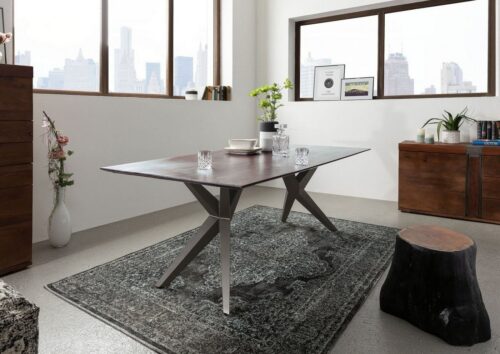 Massivmoebel24 Esstisch »SWISS EDGE« (Moderner Esstisch für 8 Personen, mit außergewöhnlichem Eisengestell, grau lackiert 200x100x76 Akazie)