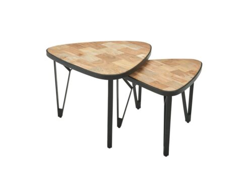 Wohnling Satztisch »WL6.348«, Design Couchtisch 2er Set Mango / Akazie Massivholz Satztisch Dreieckig Wohnzimmertisch Braun mit Metallbeine Tischset 2-teilig Holz / Metall Schwarz