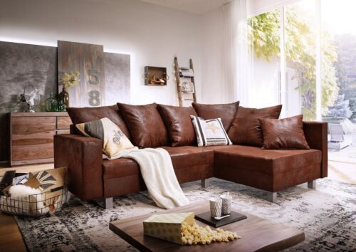 Massivmoebel24 Ecksofa »MAIA«, Kunststofffüße, Formschaum, inkl. Kissen, Ottomane re.