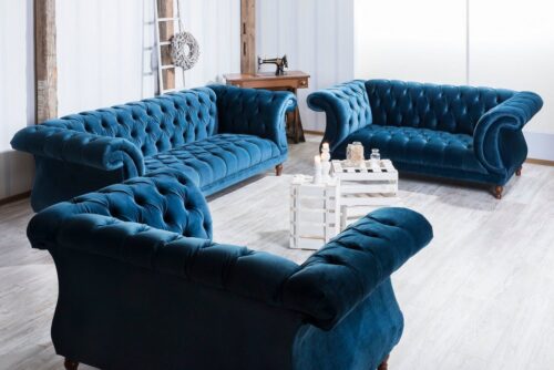 Max Winzer® Sitzgruppe »Isabelle«, (3-tlg), mit edler Knopfheftung & gedrechselten Füßen in Buche Nussbaum, Polstergarnitur 3-tlg.