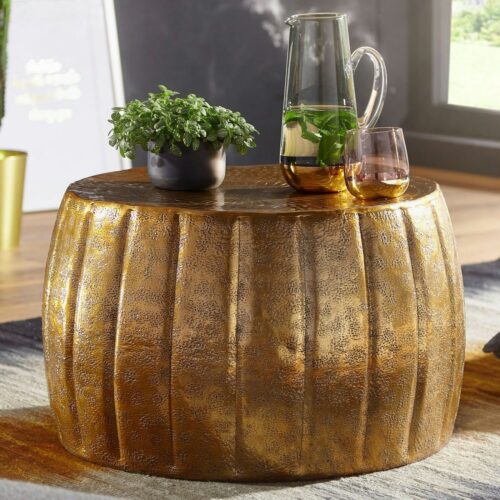 Wohnling Beistelltisch »Couchtisch 60x36x60 cm Aluminium Gold Beistelltisch orientalisch rund Flacher Sofatisch Metall Design Wohnzimmertisch modern Loungetisch Stubentisch klein«