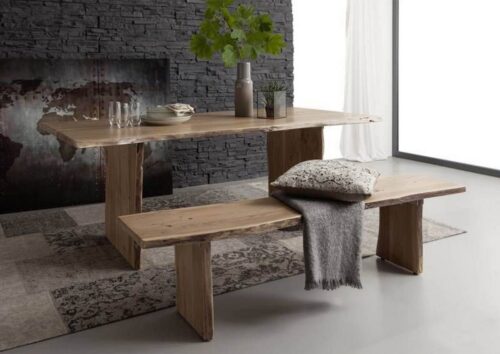 Massivmoebel24 Essbank »PURE ACACIA« (Sitzbank aus Massivholz, Holzbank für Küche und Esszimmer, Moderne Bank mit echter Baumkante, Unikat mit natürlichen Unregelmäßigkeiten 160x38x45 Akazie), Baumbank, echte Baumkante,Unikat,Natürliche Unregelmäßigkeiten und Astlöcher,Einzelstück,
