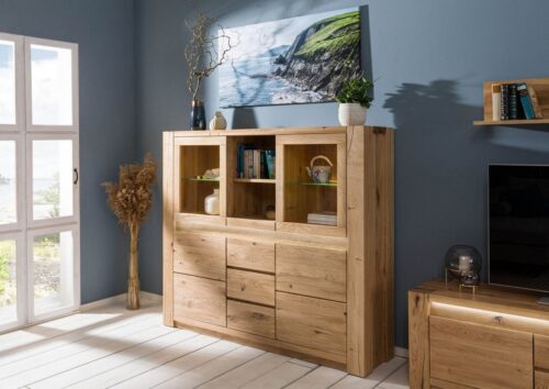 Massivmoebel24 Highboard »KENT« (163x40x142 Wildeiche montiert)