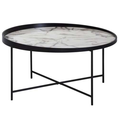 Wohnling Beistelltisch »Design Couchtisch Rund Ø 76 cm mit Marmor Optik Weiß Wohnzimmertisch Metallbeine Schwarz Beistelltisch«