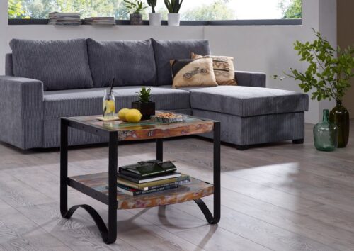 Massivmoebel24 Beistelltisch »INDUSTRIAL« (60x60x50 Altholz montiert)