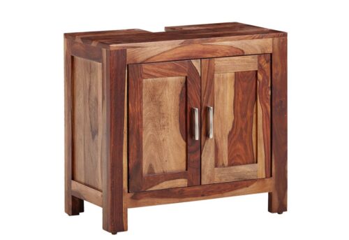 Wohnling Waschbeckenunterschrank »WL6.641« mit 2 Türen Sheesham Massivholz 65x61x35 cm Badezimmerschrank Unterschrank Stehend Badschrank Midischrank Klein Waschtisch