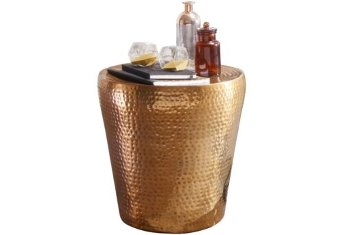 Wohnling Beistelltisch »WL5.447«, 41x41x41cm Aluminium Gold Dekotisch orientalisch rund Kleiner Hammerschlag Abstelltisch Designer Ablagetisch Metall modern Anstelltisch schmal