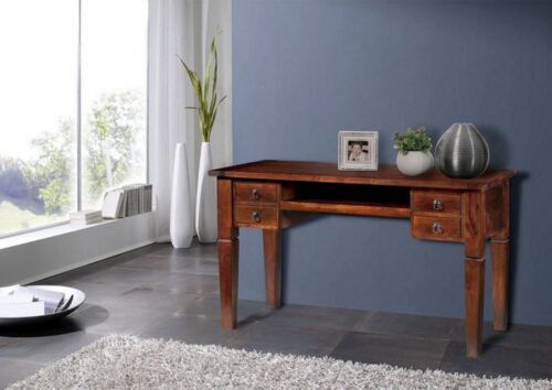 Massivmoebel24 Schreibtisch »OXFORD« (130x60x77 Akazie montiert, Schreibtisch aus massiven Echtholz im Landhausstil), hochwertiges Edelholz,authentische Holzadern,aufwendige Schnitzereien und Verzierungen,detailreich und stilvoll