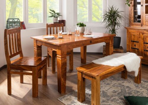 Massivmoebel24 Esstisch »OXFORD« (Massiver Esstisch mit Schublade für 6 Personen im Landhausstil, in braun lackiert 160x90x76 Akazie), hochwertiges Edelholz,authentische Holzadern,aufwendige Schnitzereien und Verzierungen,