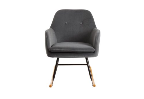 Wohnling Schaukelstuhl »WL6.210«, Schaukelsessel Dunkelgrau 71x76x70cm Design Relaxsessel Samt / Holz Schwingsessel mit Gestell Polster Relaxstuhl Sessel Moderner Schwingstuhl