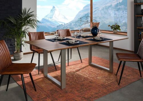 Massivmoebel24 Esstisch »SWISS EDGE« (Moderner Esstisch mit U-förmigen Eisenbeinen Platz für 8 Personen, natur lackiert 180x90x76 Akazie)