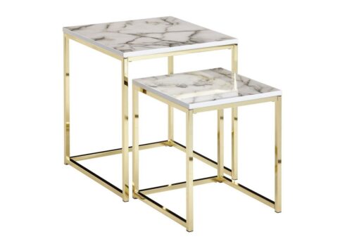 Wohnling Beistelltisch »Design Beistelltisch 2er Set Weiß Marmor Optik Eckig Couchtisch 2-teilig Tischgestell Metall Gold Kleine Wohnzimmertische Moderne Satztische Quadratisch«