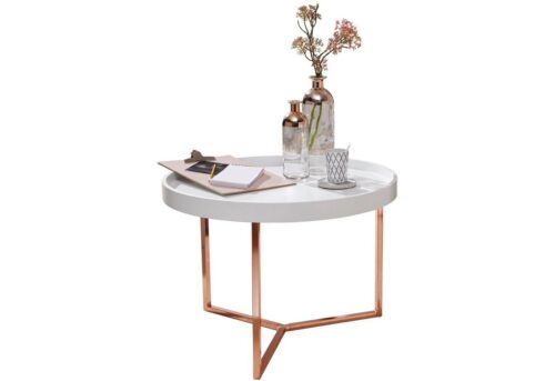 Wohnling Beistelltisch »Couchtisch JESI 58,5x42x58,5cm Weiß / Kupfer Sofatisch Metall Rund Designer Retro Wohnzimmertisch modern Kleiner Loungetisch mit Metallgestell Runder Tabletttisch mit Holz-Platte«