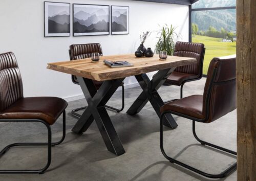 Massivmoebel24 Baumkantentisch »FREEFORM« (140x90x77 Sheesham), Echte Baumkante, Natürliche Risse und Unebenheiten