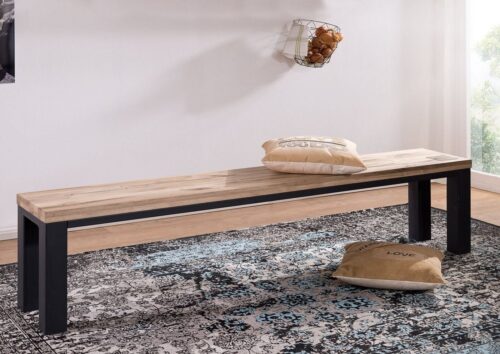 Massivmoebel24 Essbank »VILLANDERS« (Sitzbank aus Massivholz, Holzbank für Küche und Esszimmer, Moderne Massivholz Sitzbank inklusive stilvollem Hirnholz-Element, mit Metallrahmen Konstruktion, beige geölt 200x35x45 Wildeiche), Hirnholz-Element,Eisenrahmen Konstruktion,Unikate Rissoberfläche