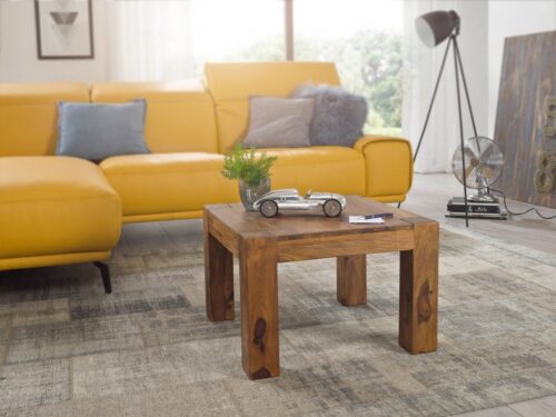 Wohnling Couchtisch »Couchtisch Massiv-Holz Sheesham 60 cm breit Wohnzimmer-Tisch Design dunkel-braun Landhaus-Stil Beistelltisch«