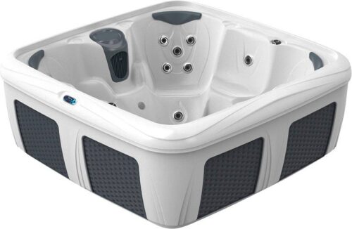 Interline Whirlpool »Stonehenge BIG EZ White Diamond / Grey Wicker«, mit Abdeckung und LED Beleuchtung, BxLxH: 208x208x81 cm, für bis zu 7 Personen