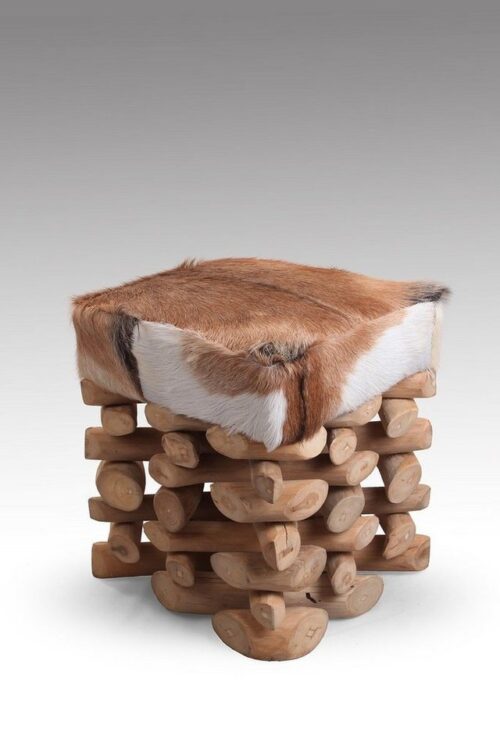 SIT 4-Fußstuhl »Hocker recyceltes Teak mit echtem Ziegenfell«, recyceltes Teak mit echtem Ziegenfell