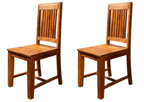 Massivmoebel24 Holzstuhl »OXFORD« (Stilvoller Breitlehner Stuhl mit luftiger Rückenlehne im Landhausstil, im 2er Set, braun lackiert 45x50x100 Akazie montiert), hochwertiges Edelholz, authentische Holzadern, aufwendige Schnitzereien und Verzierungen