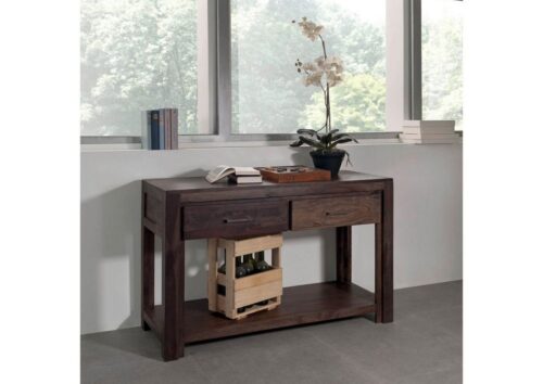 Massivmoebel24 Konsolentisch »METRO POLIS« (Stilvoller Konsolentisch inklusive 2 Schubladen, grau lackiert118x45x76 Sheesham montiert), indisches Palisanderholz,sichtbare Astlöcher und Maserung,