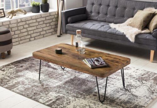 Wohnling Couchtisch »Couchtisch BAGLI Massiv-Holz Sheesham 115 cm breit Wohnzimmer-Tisch Design Metallbeine Landhaus-Stil Beistelltisch«