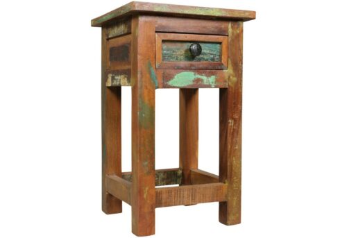 Wohnling Beistelltisch »WL5.069«, Kalkutta 30 x 30 x 50 cm Massivholz Nachtkonsole mit Schublade Nachttisch Schlafzimmer aus Massiv Holz Nachtkonsole - Anstelltisch Shabby-Chic (FSC® Recycled)