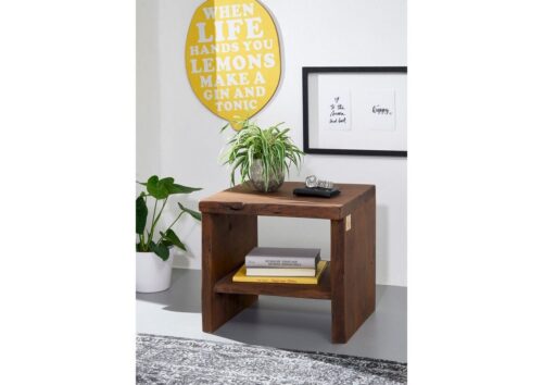 Massivmoebel24 Nachttisch »PURE ACACIA« (Moderner Massivholz Nachttisch mit Ablagefach braun lackiert 45x40x45 Akazie montiert), echte Baumkante,Unikat,Natürliche Unregelmäßigkeiten und Astlöcher,Einzelstück,