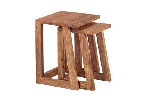 Wohnling Satztisch »WL1.779«, 2er Set MUMBAI Beistelltisch Massivholz Sheesham Design Wohnzimmer-Tisch eckig Nachttisch Landhaus-Stil