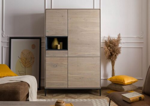 Massivmoebel24 Highboard »CHICAGO« (111x45x175 Akazie montiert, Highboard mit Push-to-Open-Technologie)