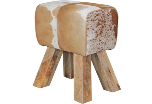 Wohnling Sitzhocker »WL5.109«, Design Turnbock Sitzhocker Ziegenfell Braun / Weiß 40 x 30 x 47 cm Turnhocker Hocker Fellhocker Springbock Beistellhocker Fußhocker