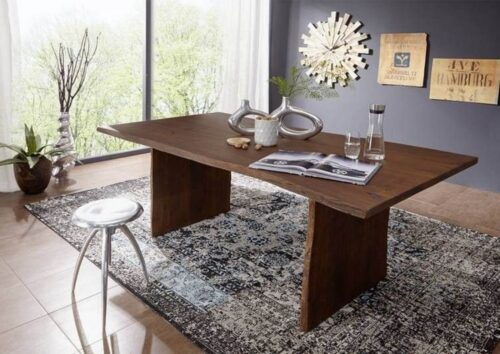 Massivmoebel24 Baumkantentisch »PURE ACACIA« (Moderner Esstisch für 8 Personen aus echter Baumkante, Unikat in braun lackiert 220x100x76 Akazie), Echte Baumkante, Natürliche Risse und Unebenheiten