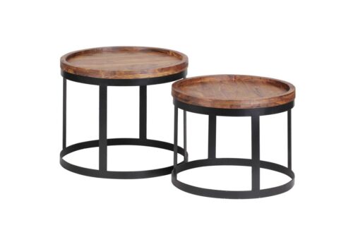 Wohnling Satztisch »WL1.550«, 2er Set Beistelltische AKOLA Massivholz Sheesham Wohnzimmertisch Landhausstil Anstelltisch Metallgestell Naturholz