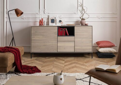 Massivmoebel24 Sideboard »CHICAGO« (160x45x85 Akazie montiert, Sideboard aus Akazienholz mit Push-to-Open-Technologie), Push-To-Open Technik