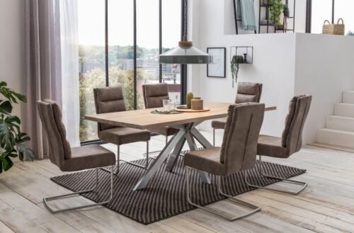 Home affaire Esstisch »Miami Beach«, aus massiver Eiche mit silberfabenem Spider Gestell