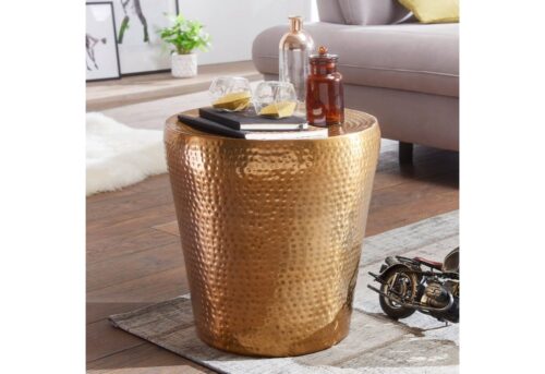 Wohnling Beistelltisch »Beistelltisch 41x41x41cm Aluminium Gold Dekotisch orientalisch rund Kleiner Hammerschlag Abstelltisch Designer Ablagetisch Metall modern Anstelltisch schmal«